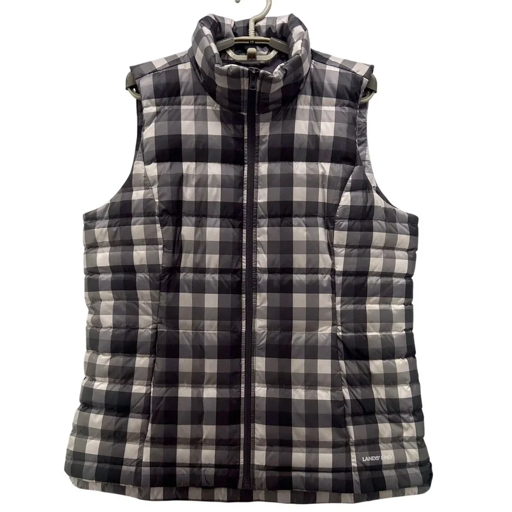 Lands End Down 600 Fill Puffer Vest Gray Medium‎ Tall